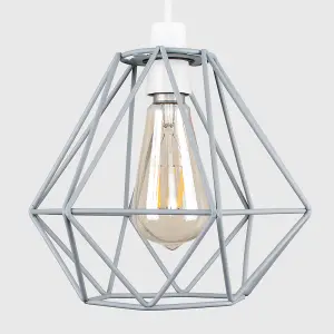 ValueLights Diablo Modern Geometric Grey Metal Cage Ceiling Pendant Light Shade