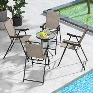 Costway 2Pcs Outdoor Bar Stool Chair Set Metal Frame High Top Garden Patio Folding Chair