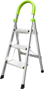 StepIt 3 Step Ladder Portable Folding Aluminium Deep Steps 3 Year Warranty Anti-Slip Soft Grip 150kg Capacity Small Ladder