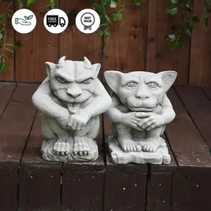 Pair Of Small Gargoyle Garden Statues