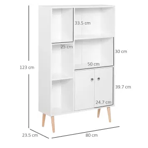 HOMCOM Cabinet Shelves Bookcase Storage Unit Free Standing w/ Two Doors White