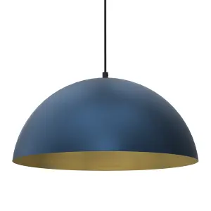 Milagro Beta Hand Made Designer Pendant Lamp 45cm 1xE27 In Matt Blue With Gold Interior