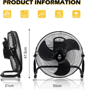 Extrastar 16" Velocity Metal stand Floor Fan, 50W, Black color