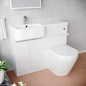 Nes Home 1000mm Left Hand Freestanding Cabinet White with Basin, WC Unit & Toilet