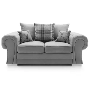 Milan Fabric 2 Seater Sofa Grey Fabric Scatter Back Chesterfield Style