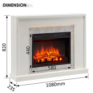 FLAMME Ecula Fireplace with 43'' surround with 2kW Fireplace Heater White