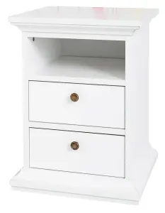 Paris Matt white 2 Drawer Bedside table (H)588mm (W)436mm (D)400mm