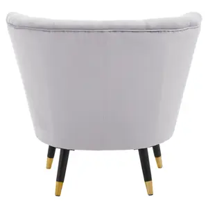 Interiors by Premier Grey Velvet Chair with Black Wood and Gold finish Legs, Backrest Dining Chair,Easy to Clean Armchair