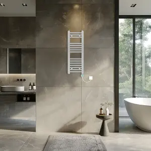 Rinse Bathrooms Prefilled Electric Thermostatic Heated Towel Rail Bathroom Radiator Straight with 400W Timer Chrome 800x300mm