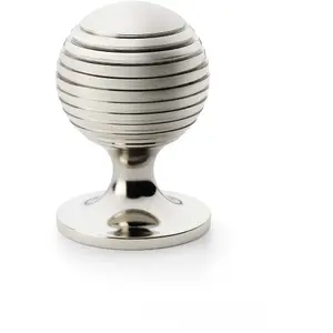 Reeded Ball Door Knob - 38mm Diameter Polished Nickel Lined Cupboard Pull Handle