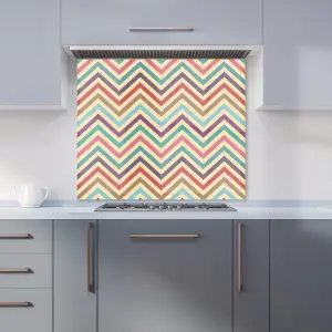 Geometric Vintage Colored Chevron Pattern Premium Glass Kitchen Splashback W600mm x H600mm