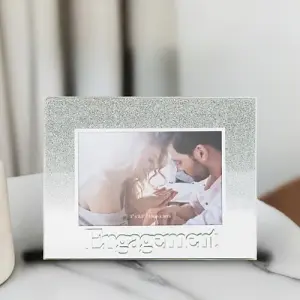 Silver Glitter Engagement Glass Picture Frame with Acrylic Letters - 5 x 3.5