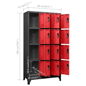 Berkfield Locker Cabinet Anthracite and Red 90x45x180 cm Steel