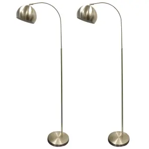 First Choice Lighting Set of 2 Satin Nickel Dome Floor Lights