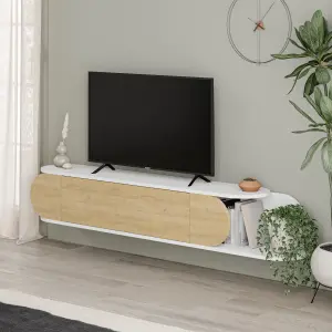 Decortie Tone Floating Modern TV Unit with 1 Drop-Door Storage White Oak 180cm