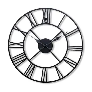 60cm Big Roman Numerals Giant Metal Outdoor Garden Wall Clock Indoor Silent Black Non-Ticking