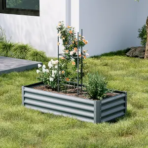 Grey Rectangular Galvanized steel Garden Flower Bed 120cm W x 60cm D x 30cm H