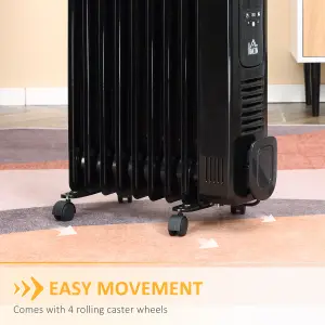 HOMCOM Oil Filled Radiator Electric Heater 3 Heat Settings Remote Control Black