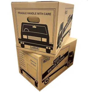 20 x Strong Large Cardboard Storage Moving House Packing Boxes 52cm x 30cm x 30cm 47 Litres Carry Handles and Room List