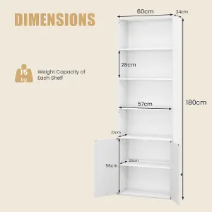 Costway 6-Tier Tall Bookshelf Wood Bookcase Organizer Display Storage Shelf W/ 2 Doors