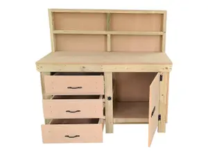 Wooden MDF top workbench, tool cabinet with lockable cupboard (V.3) (H-90cm, D-70cm, L-150cm) with back