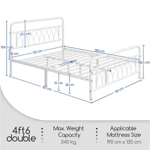 Yaheetech White 4ft6 Double Metal Bed Frame with Petal Accented Headboard and Footboard