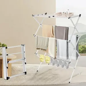 3 Tier Extendable Compact Clothes Airer With 7.5m Washing Line Drying Space Towel Rack - White