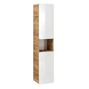 Bathroom Wall Cabinet Tall Storage Unit White Gloss Oak Tallboy Slim Narrow Shelving Aruba