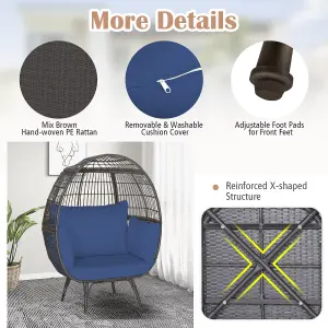 Costway Oversized Wicker Egg Chair Outdoor Patio Lounge Basket w/ 4 Soft Cushions