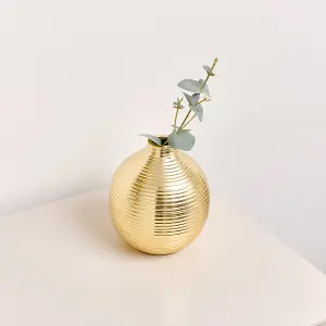 Melody Maison Gold Metal Ribbed Swirl Vase - 17cm