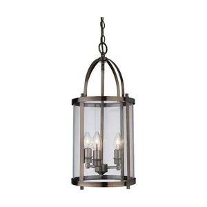 Luminosa Imperial 3 Light Round Ceiling Pendant Lantern Antique Brass, E14