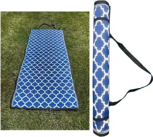 Garden Reversible Mat Weather UV Resistant Outdoor Indoor Rug Durable for Patio Deck Garden Kitchen Living Room Blue 90 x 150 cm