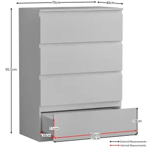 Vida Designs Denver White 4 Drawer Chest (H)960mm (W)700mm (D)400mm