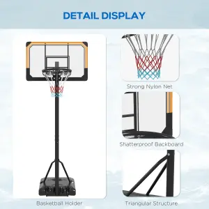 SPORTNOW Basketball Backboard Hoop Net Set System w/ Wheels, 182-213cm - Black