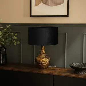 Deshi Metallic Gold Ceramic Table Lamp with Blush Velvet Reni Shade and 6W GLS Warm White Bulb Black / No