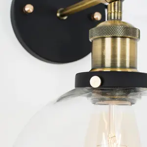 ValueLights Sheridan Industrial Style Black and Gold Wall Light with Clear Glass Shade