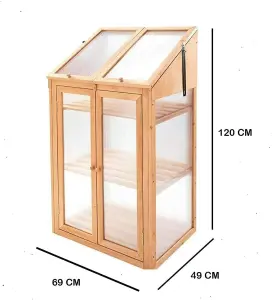 Wooden Greenhouse 3 Tier Mini Double Door Coldframe Indoor Outdoor For Growing Flowers, Plants, Growth House & Lockable lid