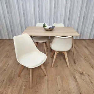 Oak Effect Rectangle Kitchen Dining Table With 4 Cream Tulip Chairs Table Set Of 4