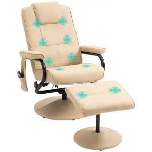 HOMCOM Massage Recliner Chair Cushioned Ottoman 10 Point Vibration Cream