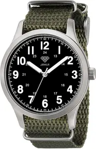 Men's Personalised Field Watch - 40mm Rover - Steel Case, Black Dial, Olive Nato