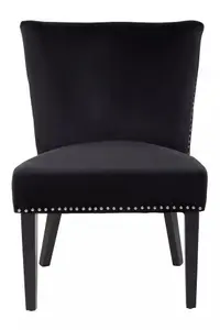 Interiors by Premiers Black Velvet Dining Chair, Dining Room Accent Chair, Velvet Upholstered Wing Chair with Wooden Legs