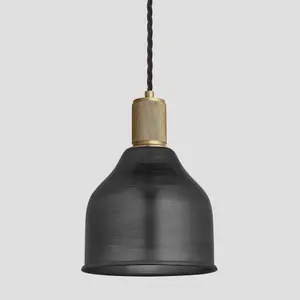 Industville Knurled Cone Pendant Light, 7 Inch, Pewter, Brass Holder