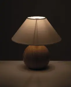 Luminosa Table Lamp with Round Tapered Shade Wood, Ceramic, Fabric 23x23cm