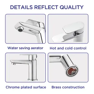 BATHWEST Mono Basin Sink Mixer Taps Chrome Bathroom Sink Taps Mixer Single Lever Modern Faucet