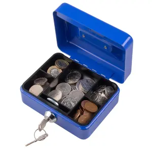 Hardys Metal Cash Box Money Bank Deposit Steel Tin Security Safe Petty Key Lockable - 4" Blue