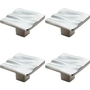 4x Textured Square Plate Cupboard Door Knob 44 x 44mm Polished Chrome Handle