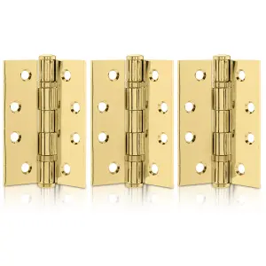 XFORT 4 Inch (100mm) Polished Brass Ball Bearing Hinges, Steel Door Hinge for Wooden Doors (1.5 Pairs)