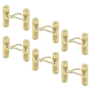 URBNLIVING 157cm Length 12 Pcs Constance Metal & Polished Brass Bathroom Lever Latch Door Handles Set