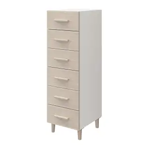 Atomia Freestanding Matt white oak effect 6 Drawer Chest of drawers (H)1125mm (W)375mm (D)450mm