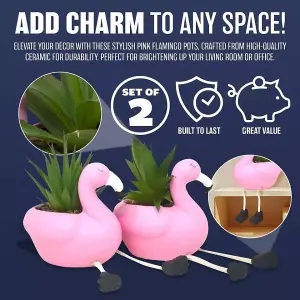 Set Of 2 Ceramic Flamingo Pots With Succulents Plants Home Decor Xmas Gift